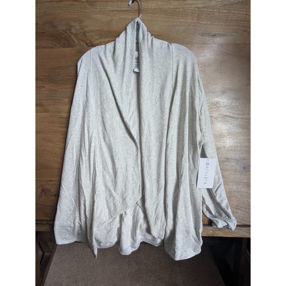Athleta Pranayama Wrap Cardigan Women's XL Light Gray Long Sleeve Open Front NWT